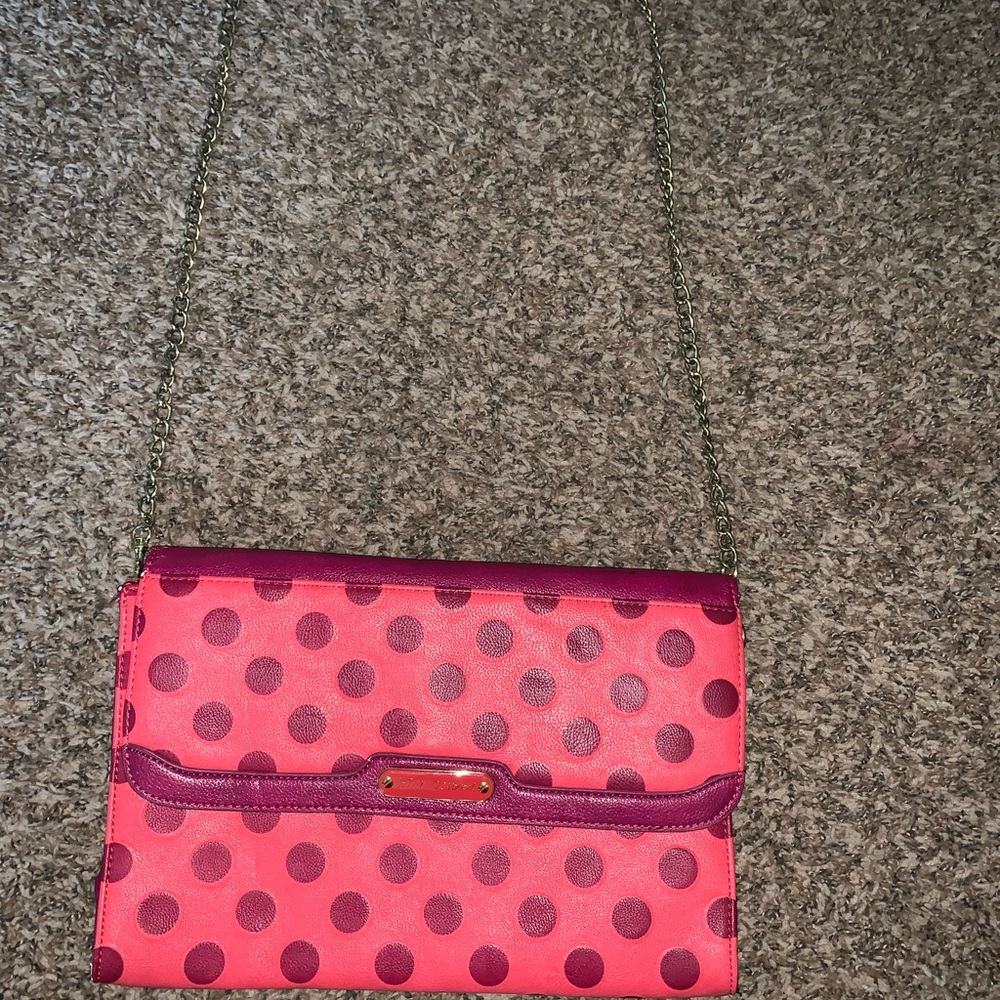 Pink polka dot leather Betsy Johnson purse